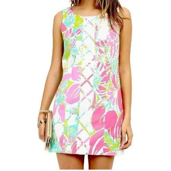 Lilly Pulitzer Dresses & Skirts - LILLY PULITZER Pink White Tropical Floral Print 100% Cotton Cathy Shift Dress 12